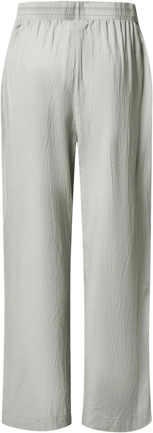 High Waisted Linen Pants for Women Straight Wide Leg Linen Pants for Women Dressy Flowy Beach Pants Trousers