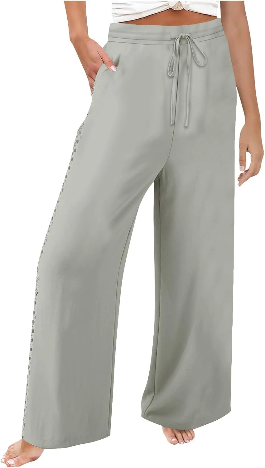 High Waisted Linen Pants for Women Straight Wide Leg Linen Pants for Women Dressy Flowy Beach Pants Trousers
