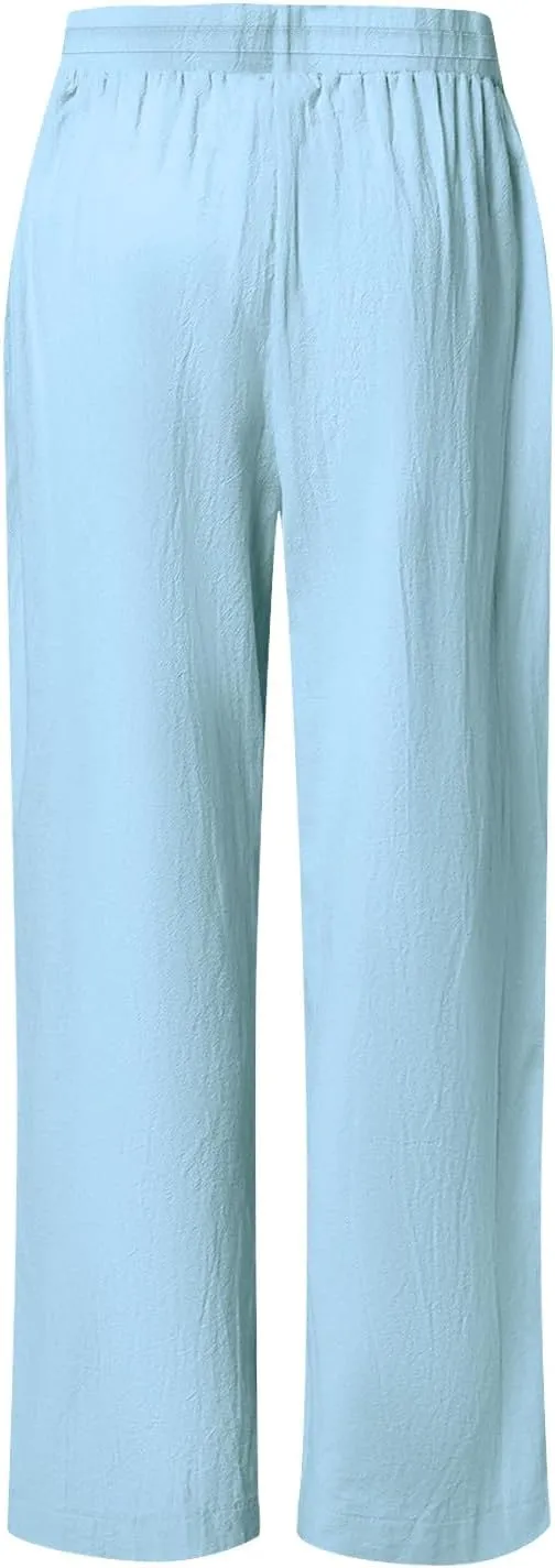 High Waisted Linen Pants for Women Straight Wide Leg Linen Pants for Women Dressy Flowy Beach Pants Trousers