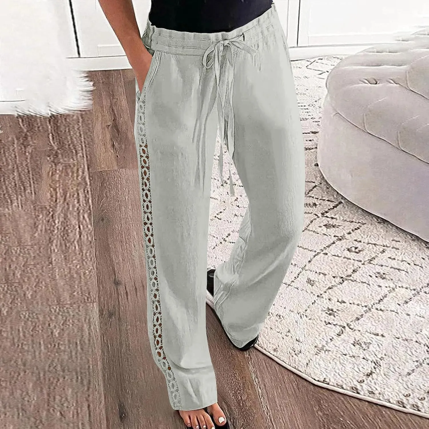 High Waisted Linen Pants for Women Straight Wide Leg Linen Pants for Women Dressy Flowy Beach Pants Trousers