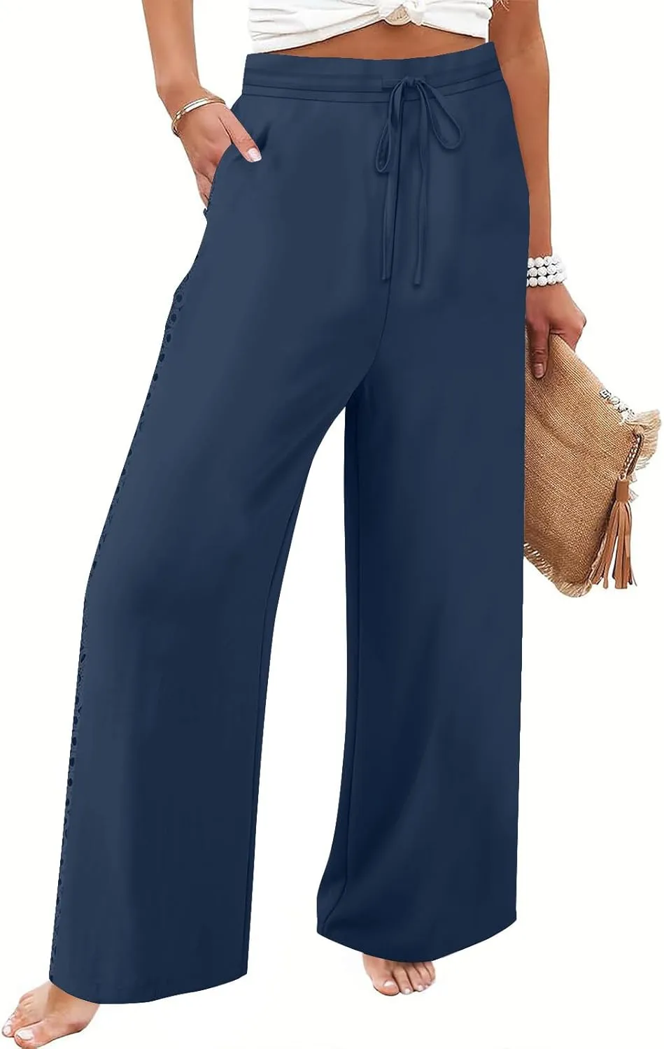 High Waisted Linen Pants for Women Straight Wide Leg Linen Pants for Women Dressy Flowy Beach Pants Trousers
