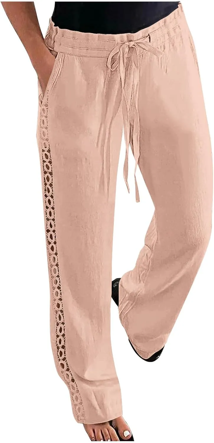 High Waisted Linen Pants for Women Straight Wide Leg Linen Pants for Women Dressy Flowy Beach Pants Trousers