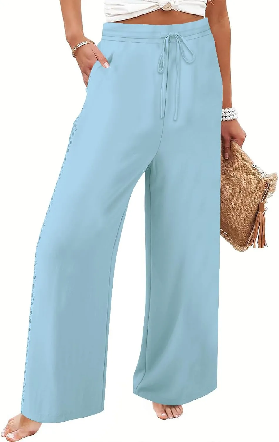 High Waisted Linen Pants for Women Straight Wide Leg Linen Pants for Women Dressy Flowy Beach Pants Trousers
