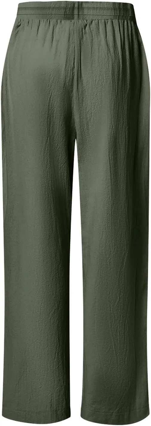 High Waisted Linen Pants for Women Straight Wide Leg Linen Pants for Women Dressy Flowy Beach Pants Trousers