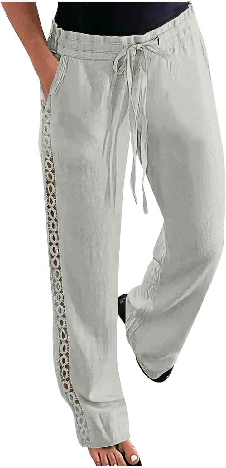 High Waisted Linen Pants for Women Straight Wide Leg Linen Pants for Women Dressy Flowy Beach Pants Trousers
