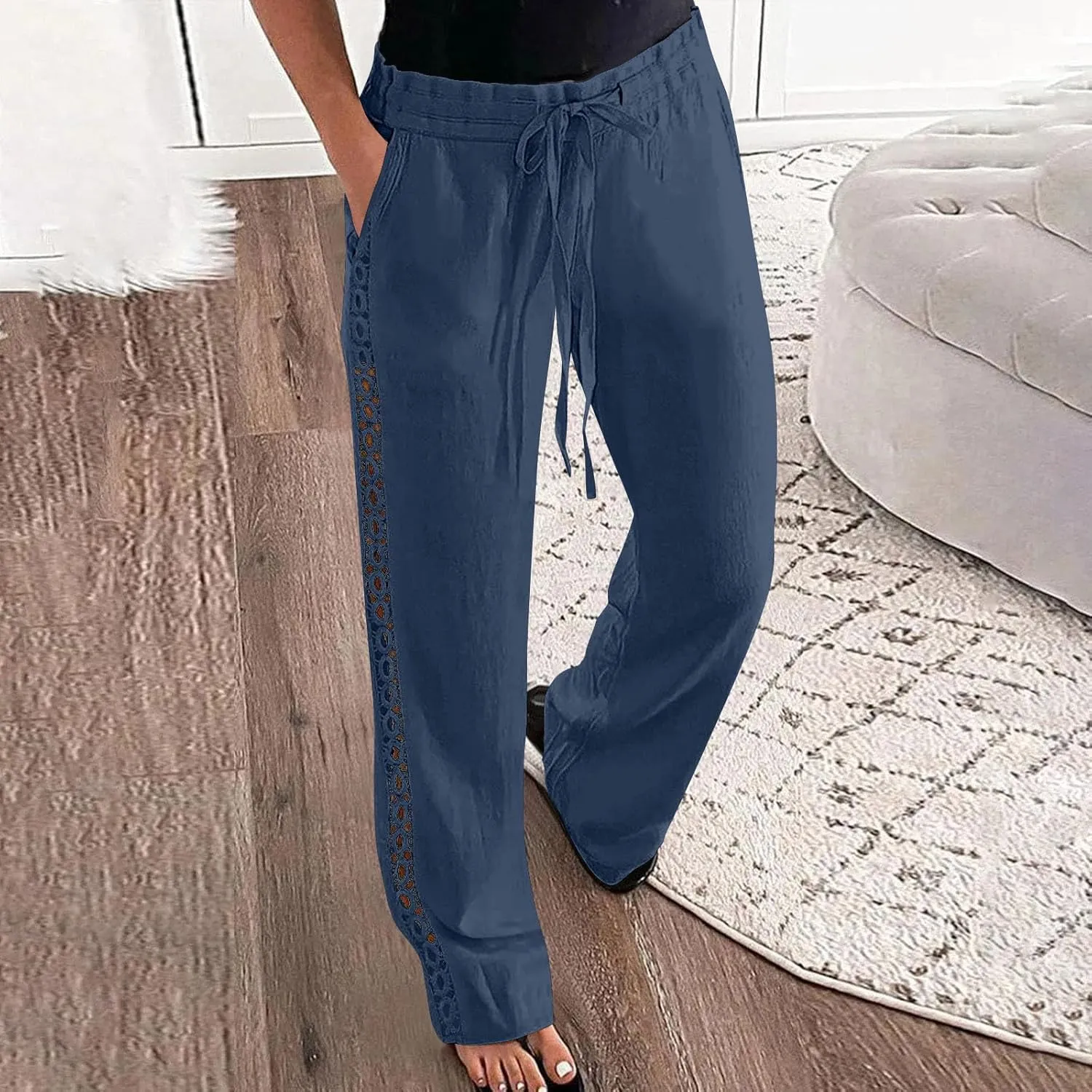 High Waisted Linen Pants for Women Straight Wide Leg Linen Pants for Women Dressy Flowy Beach Pants Trousers