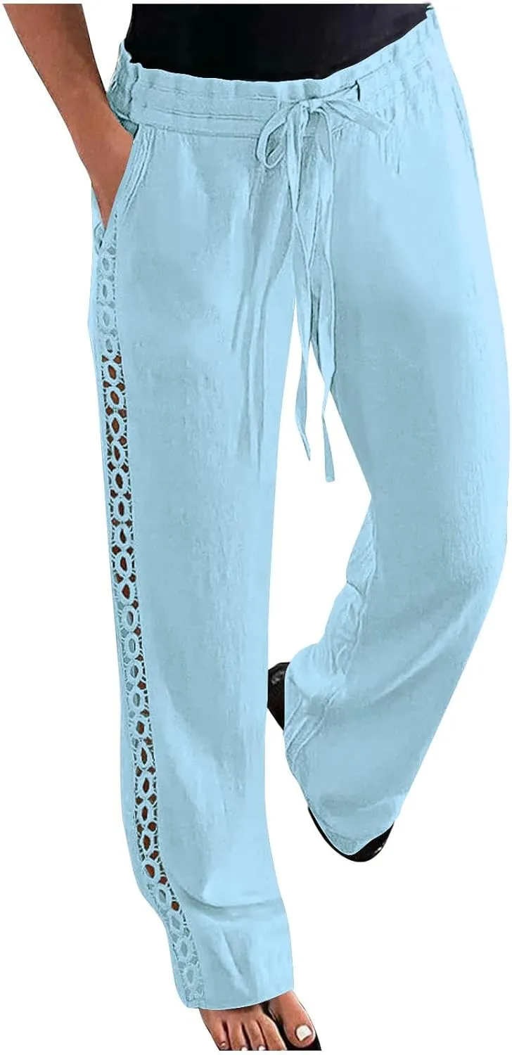 High Waisted Linen Pants for Women Straight Wide Leg Linen Pants for Women Dressy Flowy Beach Pants Trousers