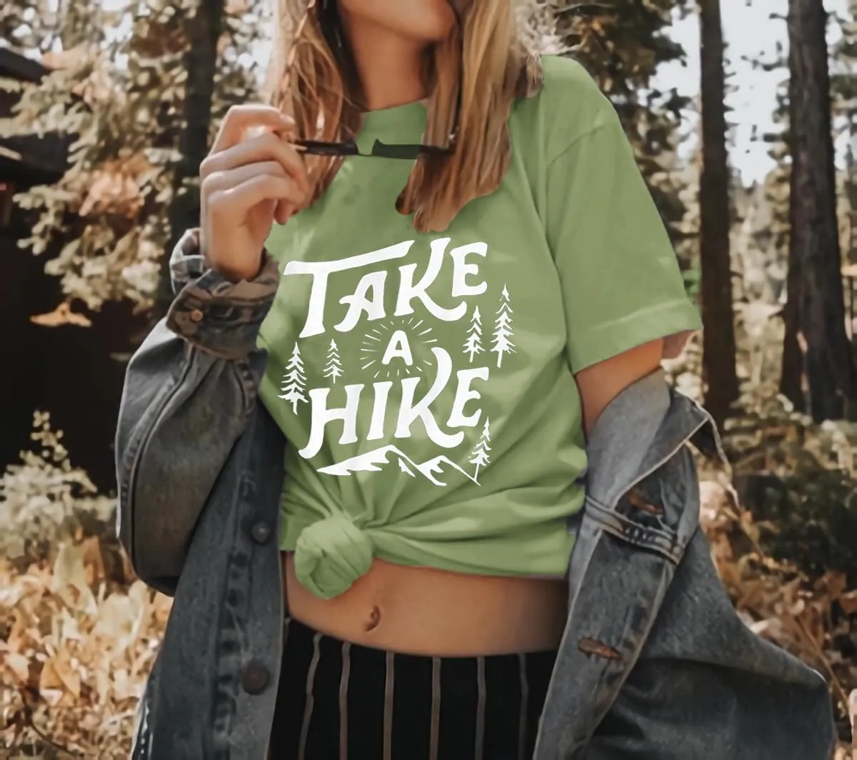 Hiking Shirt for Women Adventure Mountain Graphic Athletic Shirts Funny Hike More Worry Less Tee Tops