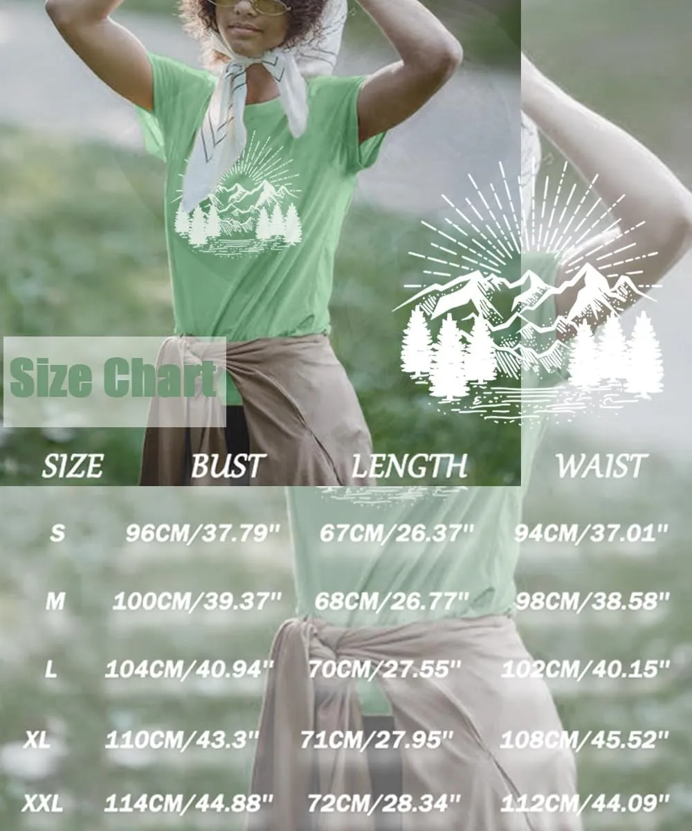 Hiking Shirt for Women Funny Nature Sunrise Graphic Mountain T Shirt Summer Casual Workout Short Sleeve Adventure Tees