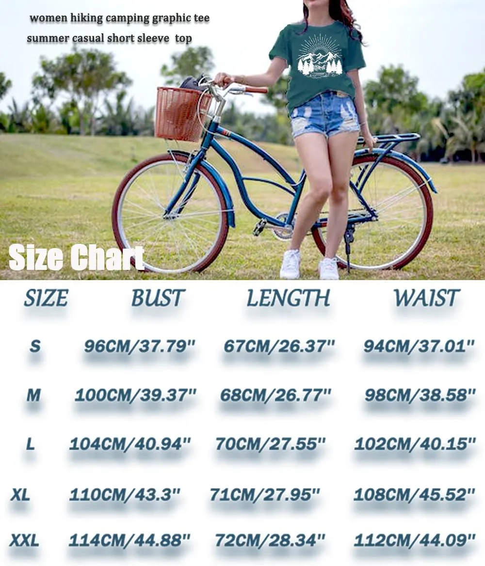 Hiking Shirt for Women Funny Nature Sunrise Graphic Mountain T Shirt Summer Casual Workout Short Sleeve Adventure Tees