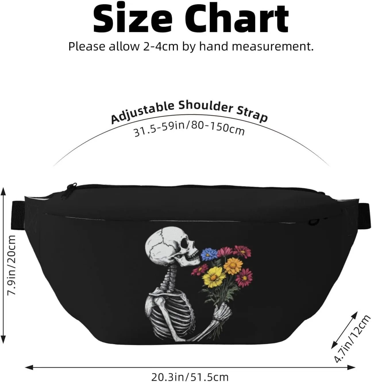 Hippie Floral Skull Belt Bag for Women Men,Mexico Ethnic Fanny Pack Waist Packs Chest Bag for Workout Running Travel Hiking Cycling Walking,Adjustable Strap (Black)