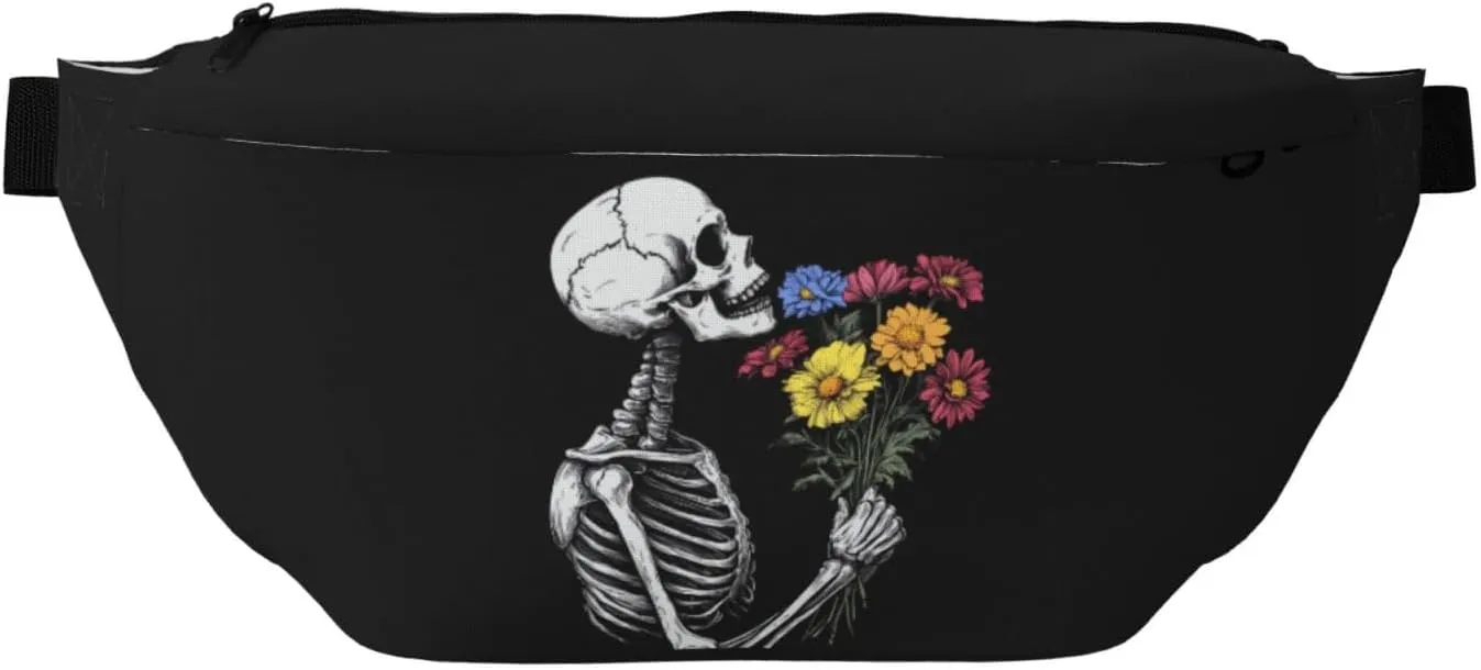 Hippie Floral Skull Belt Bag for Women Men,Mexico Ethnic Fanny Pack Waist Packs Chest Bag for Workout Running Travel Hiking Cycling Walking,Adjustable Strap (Black)