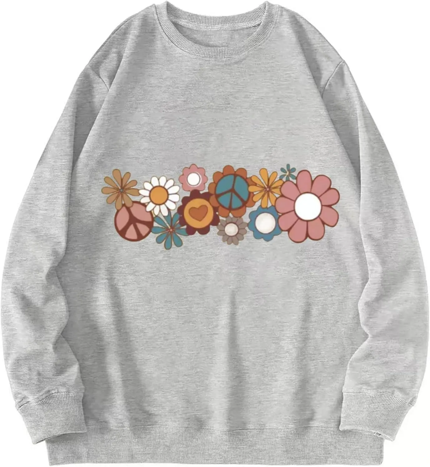 Hippie Sweatshirt for Women Cute Hippie 70s Pullover Funny Floral Rainbow Graphic Long Sleeve Shirt Fall Casual Tops