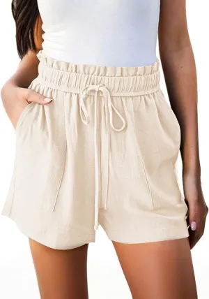Hody Lovy Linen Beach Vacation Shorts for Women Dressy Casual Summer Outfits High Waisted Lounge Comfy Wide Leg Loose
