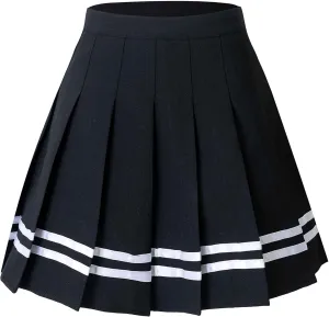 Hoerev Women Girls Short High Waist Pleated Skater Tennis Skirt