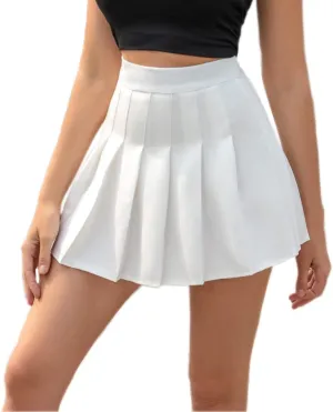 Hoerev Women Girls Short High Waist Pleated Skater Tennis Skirt