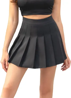 Hoerev Women Girls Short High Waist Pleated Skater Tennis Skirt