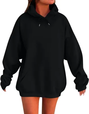 Hoodies for Women Trendy Plus Size Warm Fleece Hoodies Pullover Loose Off The Shoulder Sweatshirt Dress with Pocket