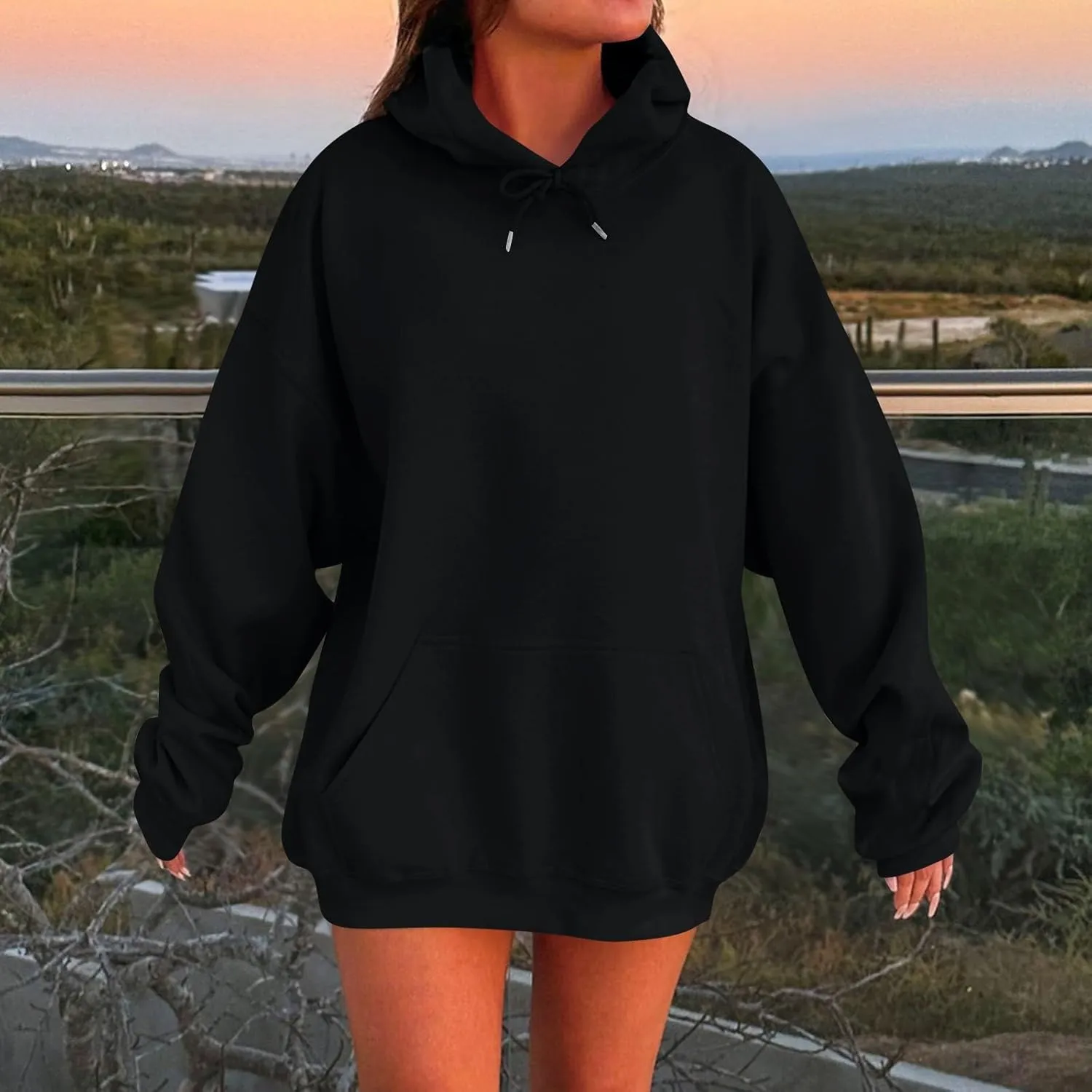 Hoodies for Women Trendy Plus Size Warm Fleece Hoodies Pullover Loose Off The Shoulder Sweatshirt Dress with Pocket