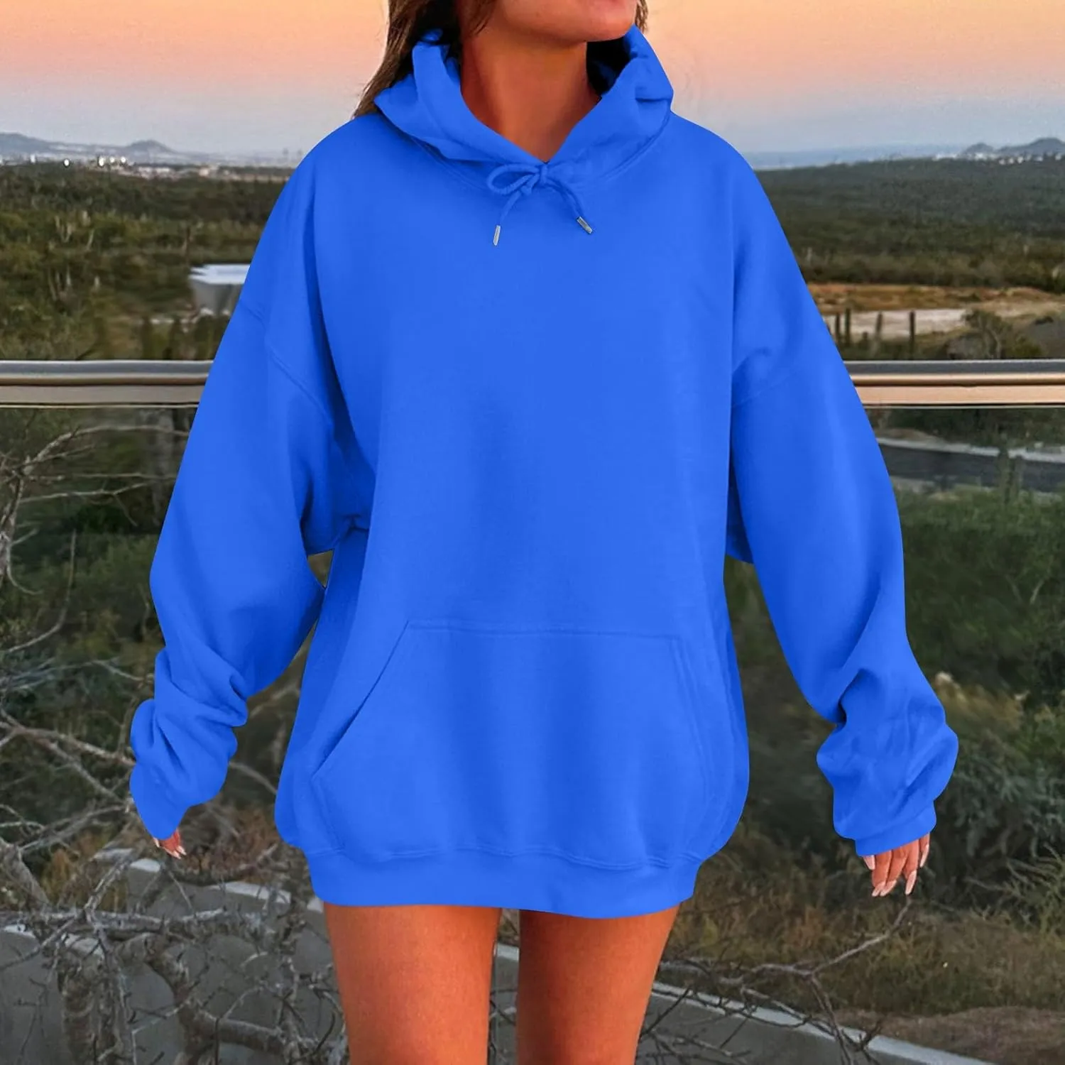 Hoodies for Women Trendy Plus Size Warm Fleece Hoodies Pullover Loose Off The Shoulder Sweatshirt Dress with Pocket