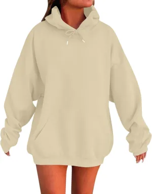 Hoodies for Women Trendy Plus Size Warm Fleece Hoodies Pullover Loose Off The Shoulder Sweatshirt Dress with Pocket