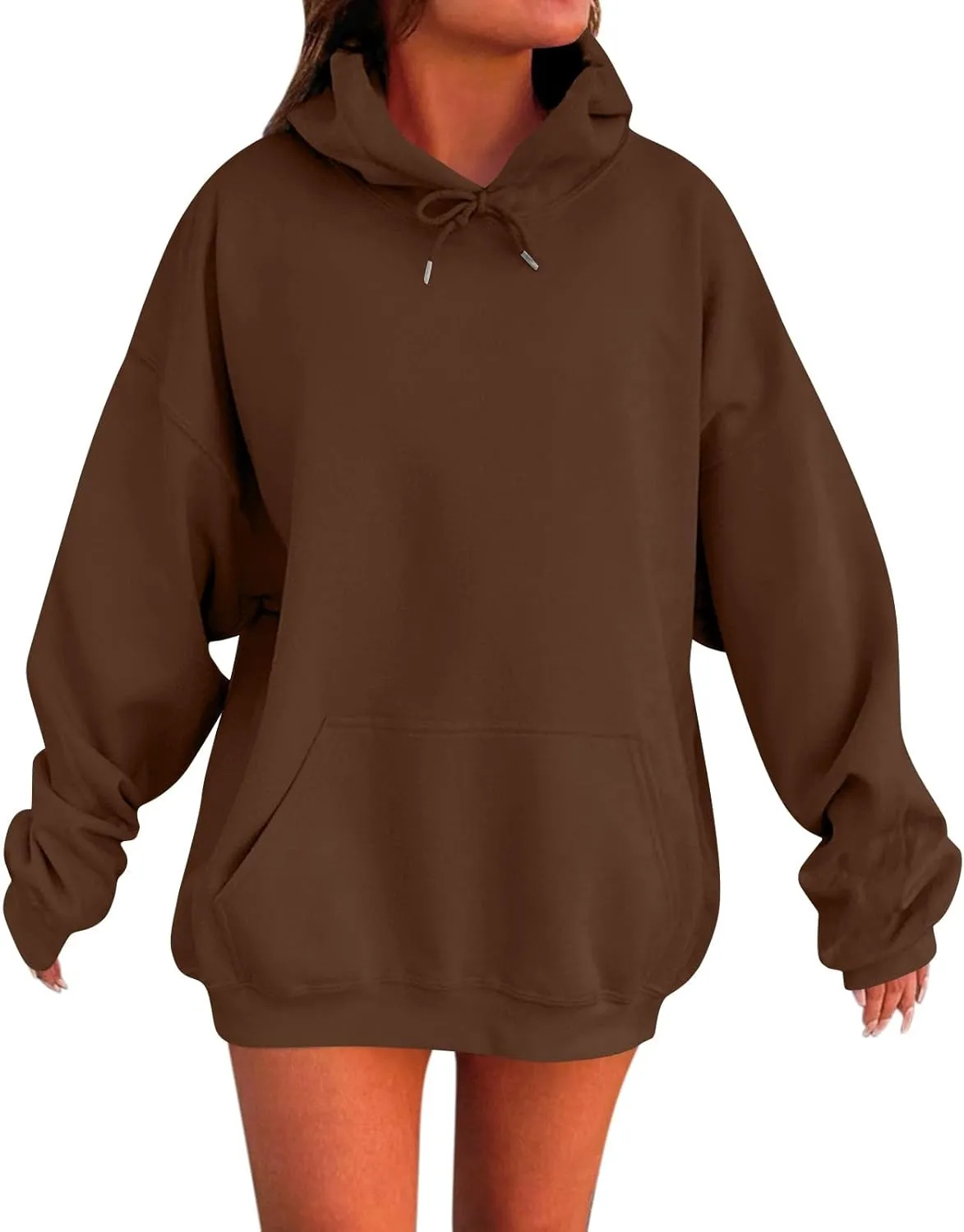 Hoodies for Women Trendy Plus Size Warm Fleece Hoodies Pullover Loose Off The Shoulder Sweatshirt Dress with Pocket