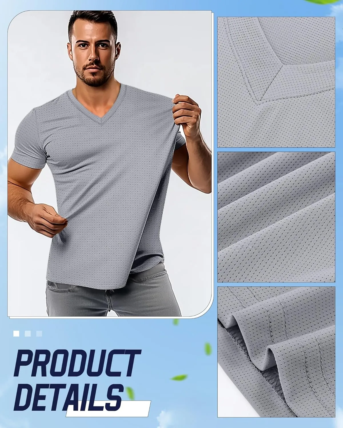 Huukeay 3 Pack Men's Big and Tall Quick Dry Shirts, Short Sleeve Dry Fit Tops V Neck Mesh Moisture Wicking Athletic Tees