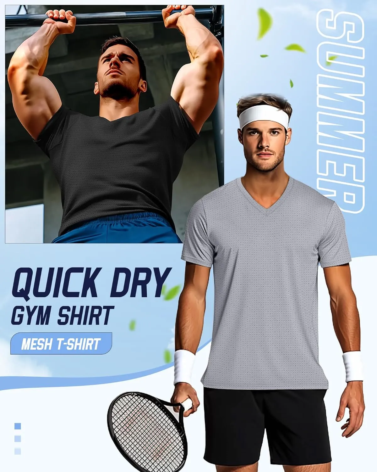 Huukeay 3 Pack Men's Big and Tall Quick Dry Shirts, Short Sleeve Dry Fit Tops V Neck Mesh Moisture Wicking Athletic Tees