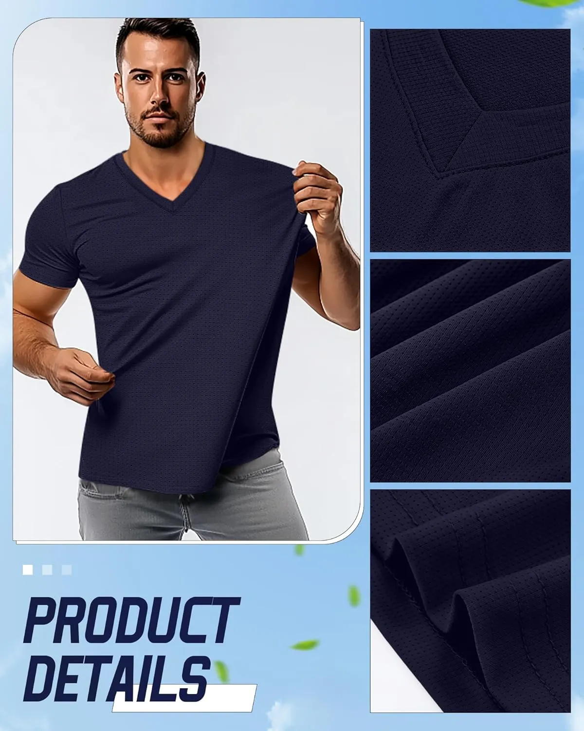 Huukeay 3 Pack Men's Big and Tall Quick Dry Shirts, Short Sleeve Dry Fit Tops V Neck Mesh Moisture Wicking Athletic Tees