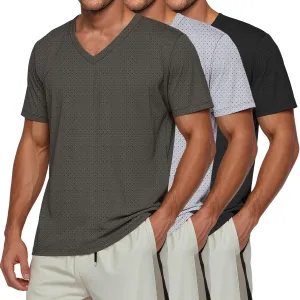 Huukeay 3 Pack Men's Big and Tall Quick Dry Shirts, Short Sleeve Dry Fit Tops V Neck Mesh Moisture Wicking Athletic Tees
