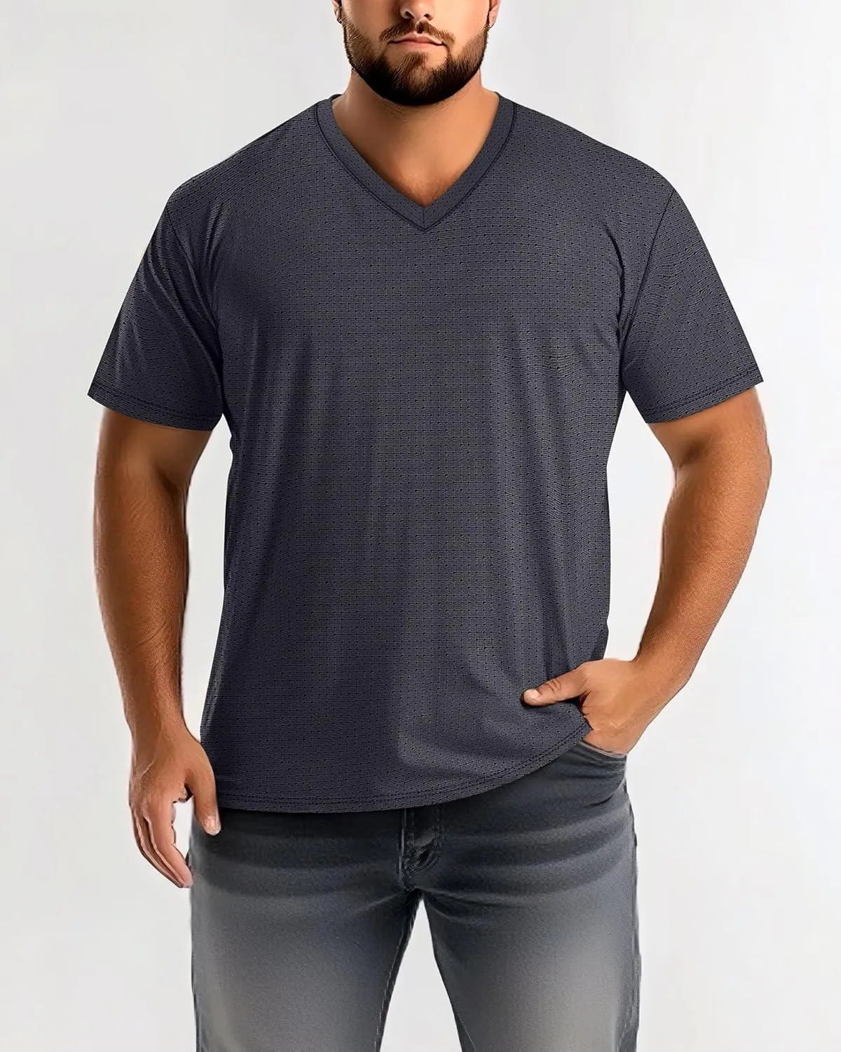 Huukeay 3 Pack Men's Big and Tall Quick Dry Shirts, Short Sleeve Dry Fit Tops V Neck Mesh Moisture Wicking Athletic Tees