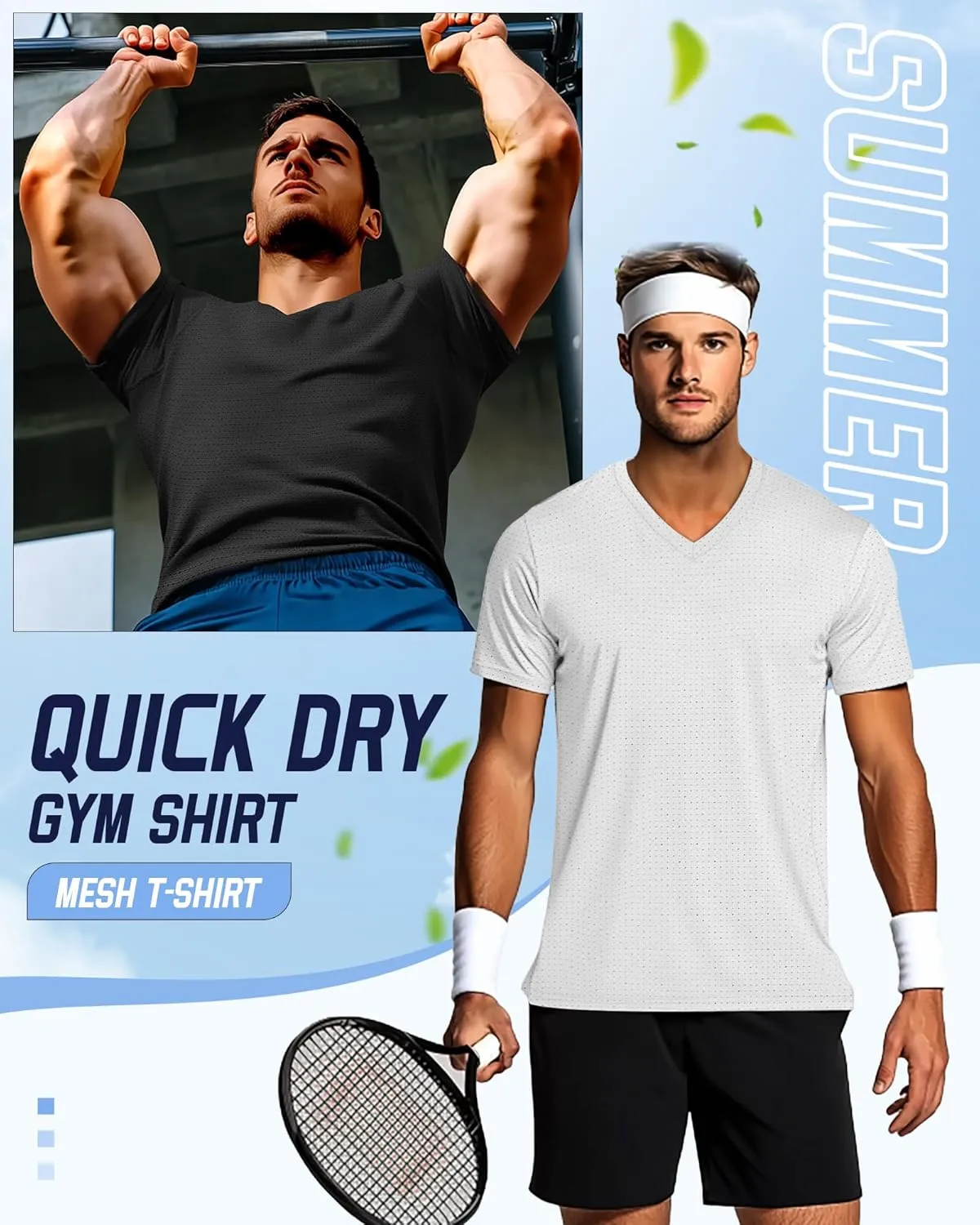 Huukeay 3 Pack Men's Big and Tall Quick Dry Shirts, Short Sleeve Dry Fit Tops V Neck Mesh Moisture Wicking Athletic Tees