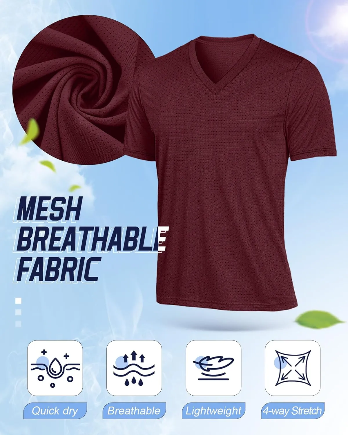 Huukeay 3 Pack Men's Big and Tall Quick Dry Shirts, Short Sleeve Dry Fit Tops V Neck Mesh Moisture Wicking Athletic Tees