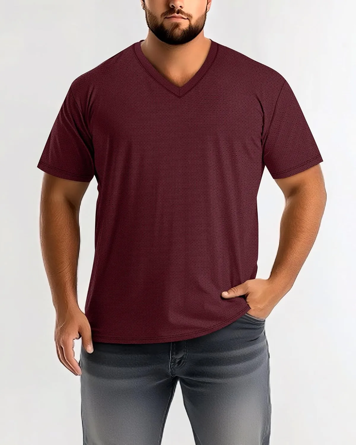 Huukeay 3 Pack Men's Big and Tall Quick Dry Shirts, Short Sleeve Dry Fit Tops V Neck Mesh Moisture Wicking Athletic Tees