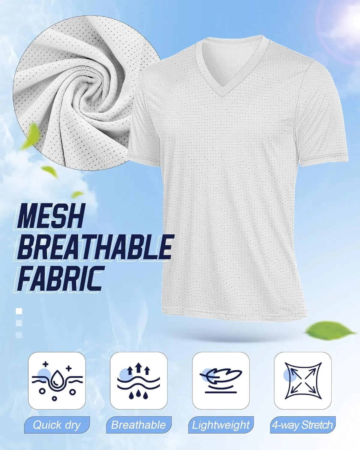 Huukeay 3 Pack Men's Big and Tall Quick Dry Shirts, Short Sleeve Dry Fit Tops V Neck Mesh Moisture Wicking Athletic Tees