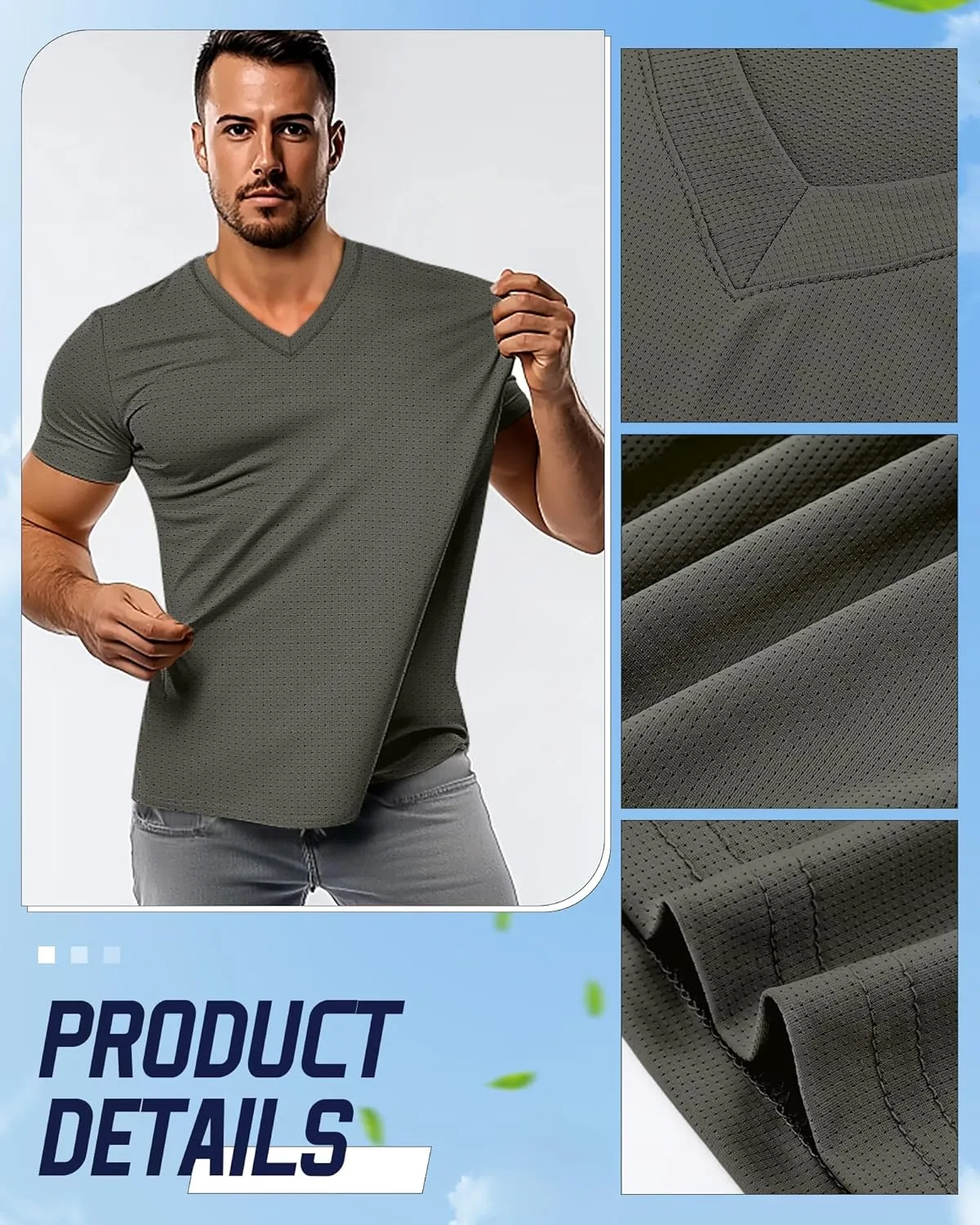 Huukeay 3 Pack Men's Big and Tall Quick Dry Shirts, Short Sleeve Dry Fit Tops V Neck Mesh Moisture Wicking Athletic Tees