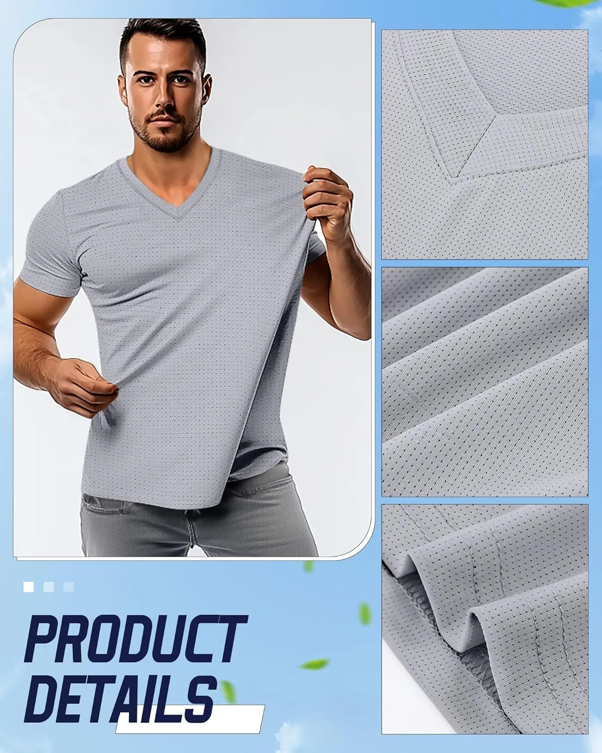 Huukeay 3 Pack Men's Big and Tall Quick Dry Shirts, Short Sleeve Dry Fit Tops V Neck Mesh Moisture Wicking Athletic Tees