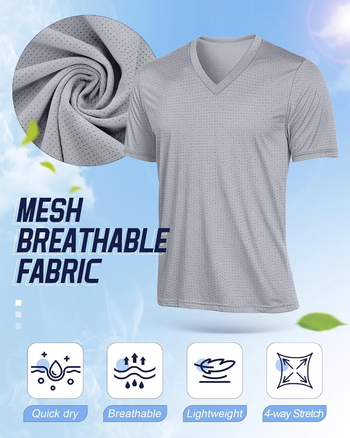 Huukeay 3 Pack Men's Big and Tall Quick Dry Shirts, Short Sleeve Dry Fit Tops V Neck Mesh Moisture Wicking Athletic Tees