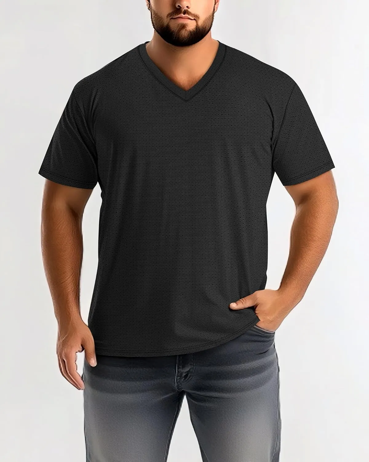 Huukeay 3 Pack Men's Big and Tall Quick Dry Shirts, Short Sleeve Dry Fit Tops V Neck Mesh Moisture Wicking Athletic Tees