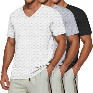 Huukeay 3 Pack Men's Big and Tall Quick Dry Shirts, Short Sleeve Dry Fit Tops V Neck Mesh Moisture Wicking Athletic Tees