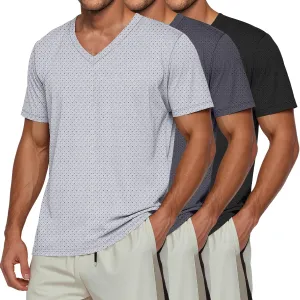 Huukeay 3 Pack Men's Big and Tall Quick Dry Shirts, Short Sleeve Dry Fit Tops V Neck Mesh Moisture Wicking Athletic Tees