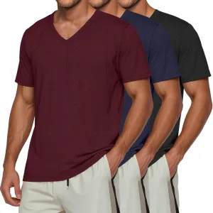 Huukeay 3 Pack Men's Big and Tall Quick Dry Shirts, Short Sleeve Dry Fit Tops V Neck Mesh Moisture Wicking Athletic Tees