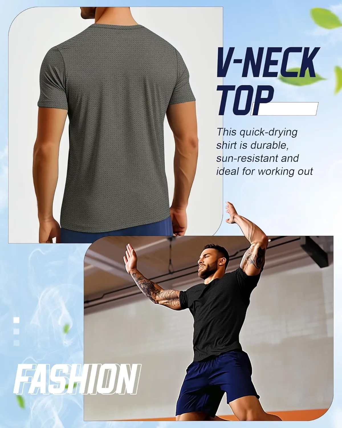 Huukeay 3 Pack Men's Big and Tall Quick Dry Shirts, Short Sleeve Dry Fit Tops V Neck Mesh Moisture Wicking Athletic Tees