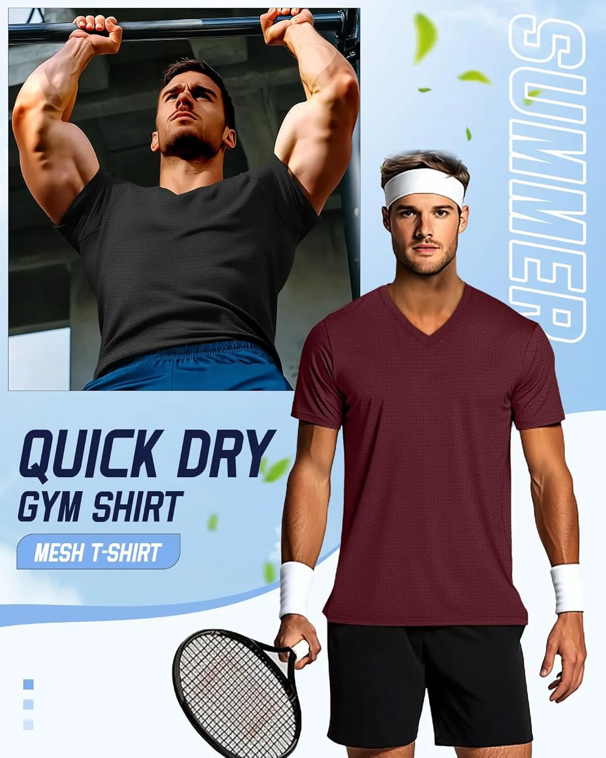 Huukeay 3 Pack Men's Big and Tall Quick Dry Shirts, Short Sleeve Dry Fit Tops V Neck Mesh Moisture Wicking Athletic Tees