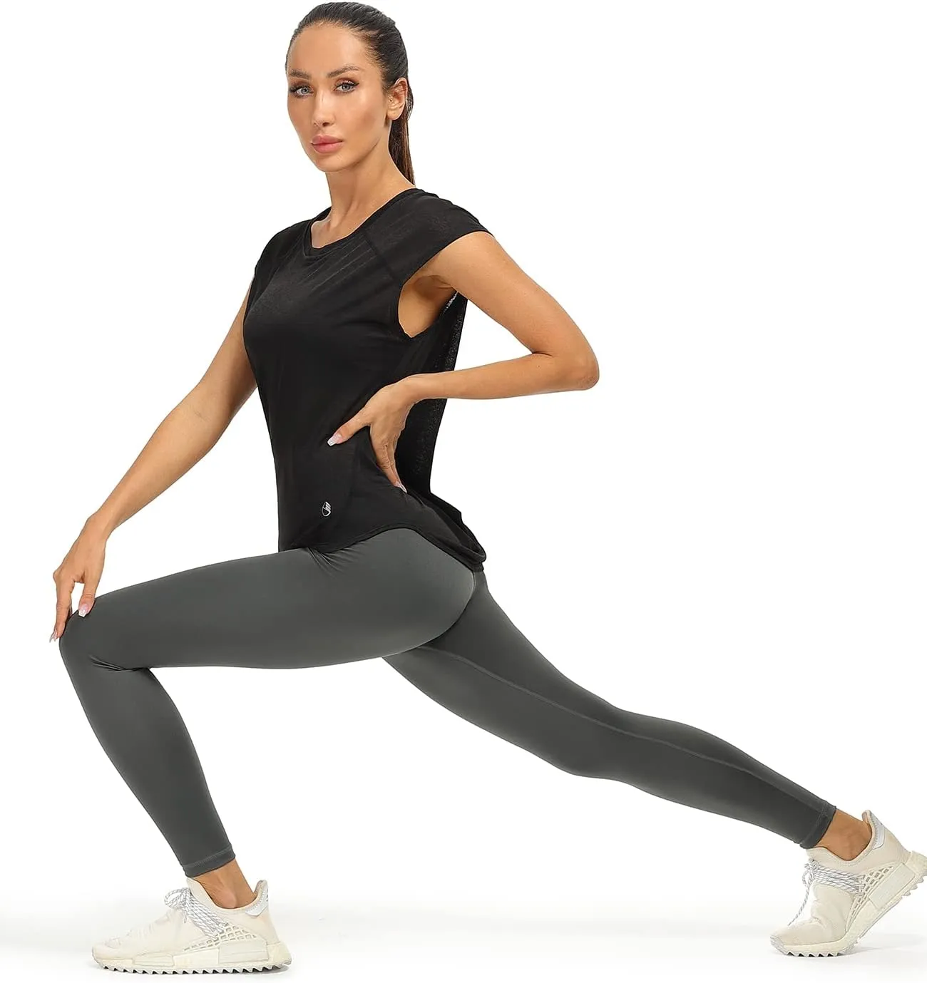 icyzone Workout T-Shirt for Women - Fitness Gym Yoga Running Exercise Cap Sleeves Tops