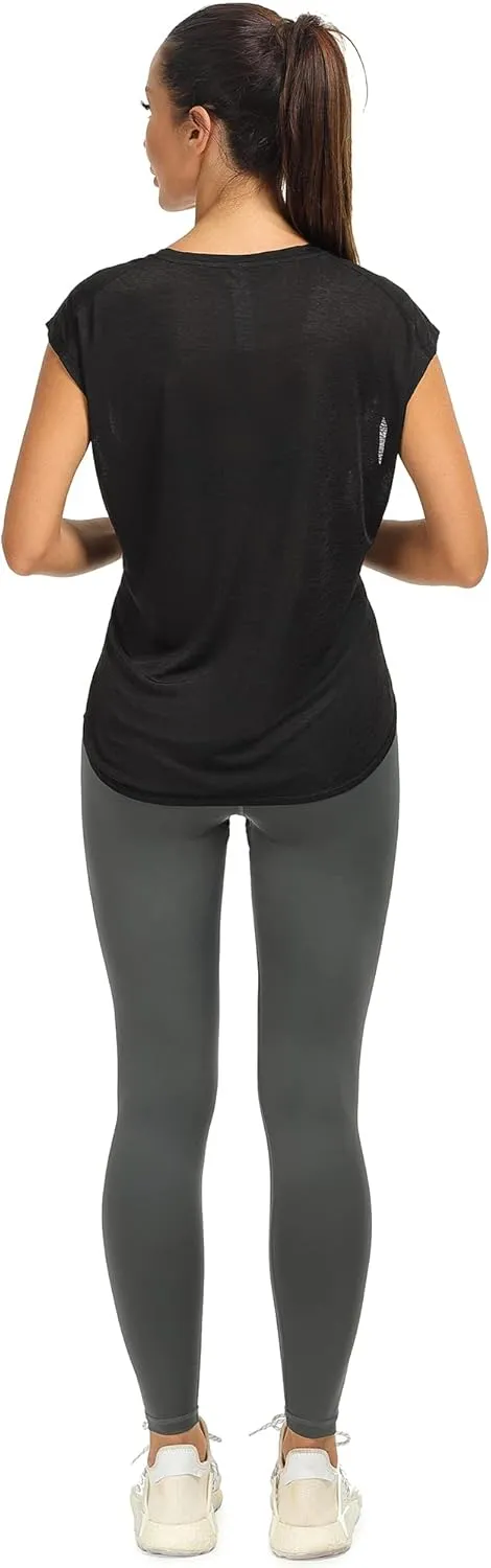 icyzone Workout T-Shirt for Women - Fitness Gym Yoga Running Exercise Cap Sleeves Tops