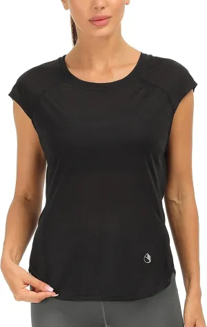 icyzone Workout T-Shirt for Women - Fitness Gym Yoga Running Exercise Cap Sleeves Tops