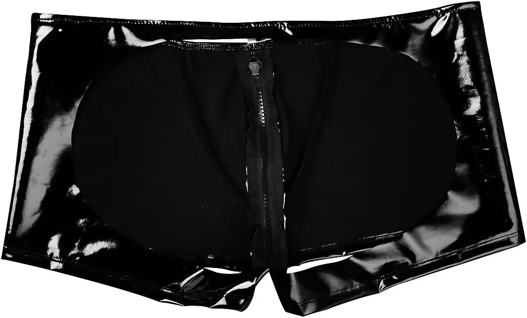 iEFiEL Mens Shiny Metallic Patent Leather Zipper Bulge Pouch Boxer Briefs Shorts Panties Underpants