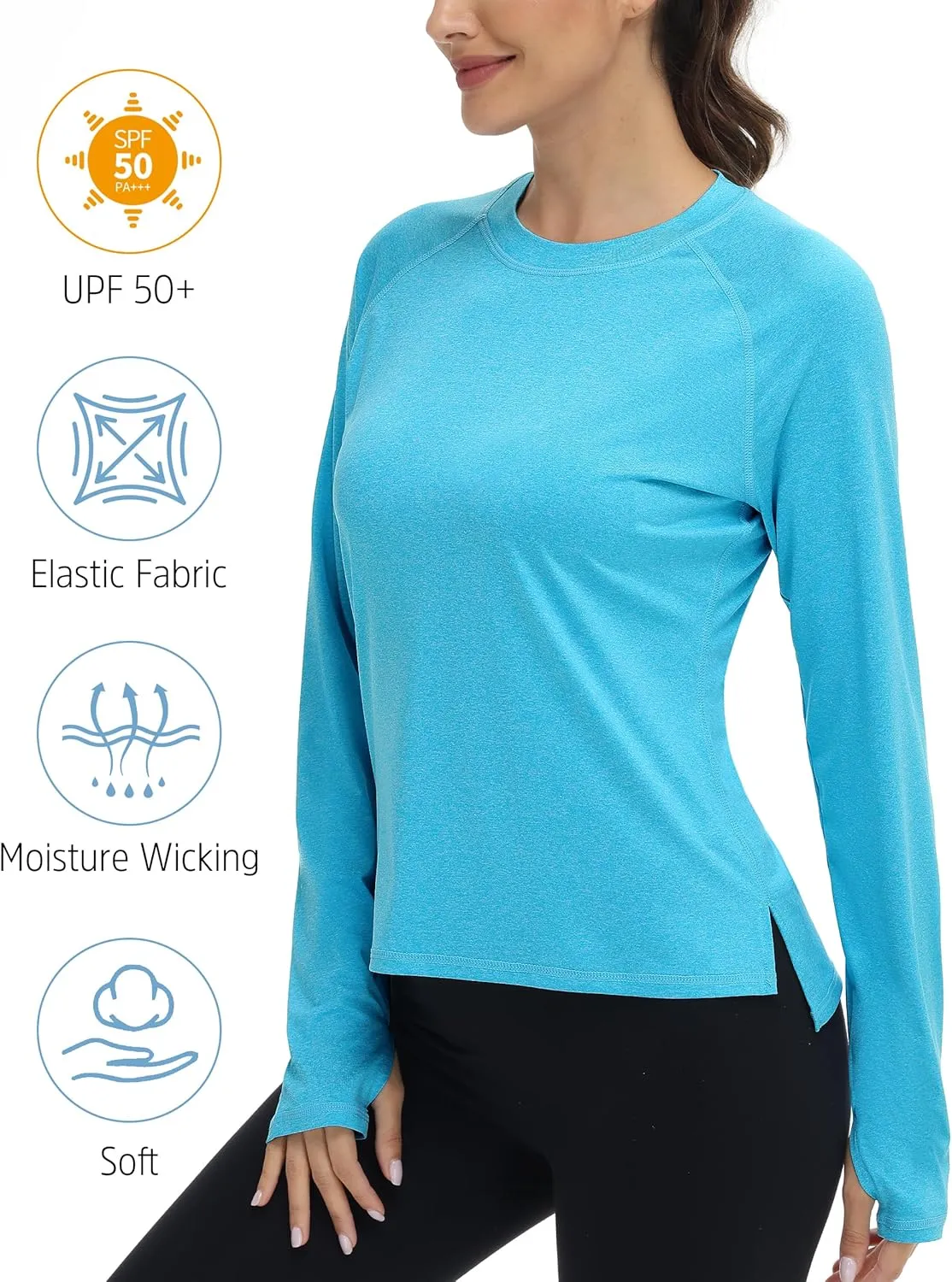 isnowood Women's Sun Protection Long Sleeve Shirts, UPF 50  UV Rash Guard Swim Clothing, Workout Hiking Running Athletic Tops