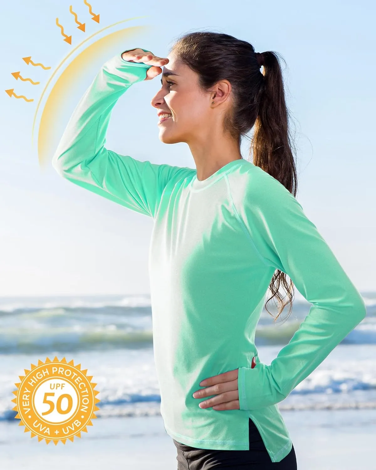 isnowood Women's Sun Protection Long Sleeve Shirts, UPF 50  UV Rash Guard Swim Clothing, Workout Hiking Running Athletic Tops